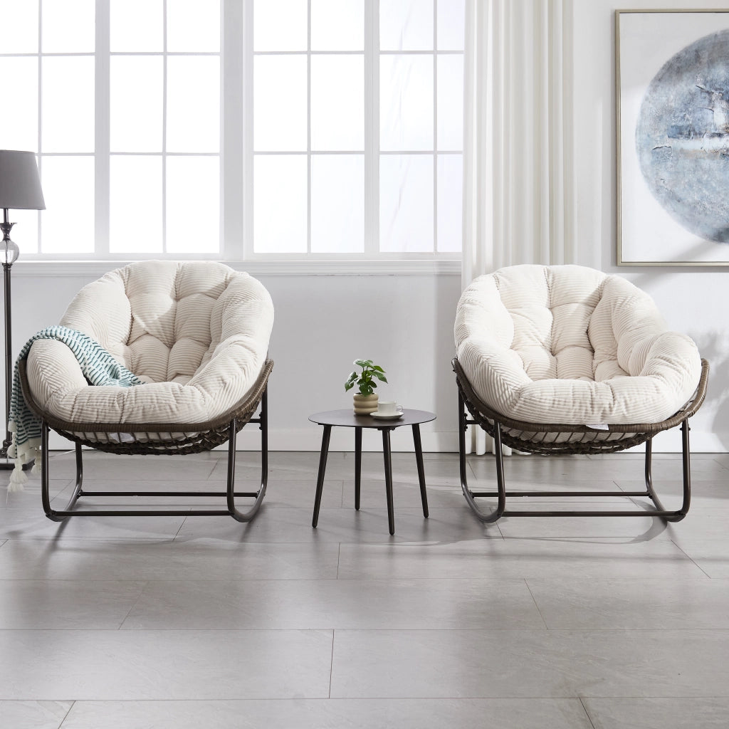 SEDIA A DONDOLO Oversize 78x106x90 cm Rattan sintetico e acciaio Bianco