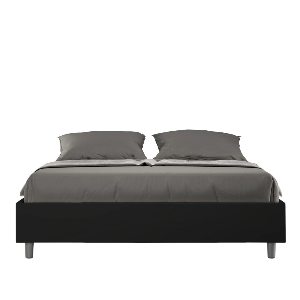 BS COM Letto matrimoniale con rete imbottito 160x200 similpelle nero