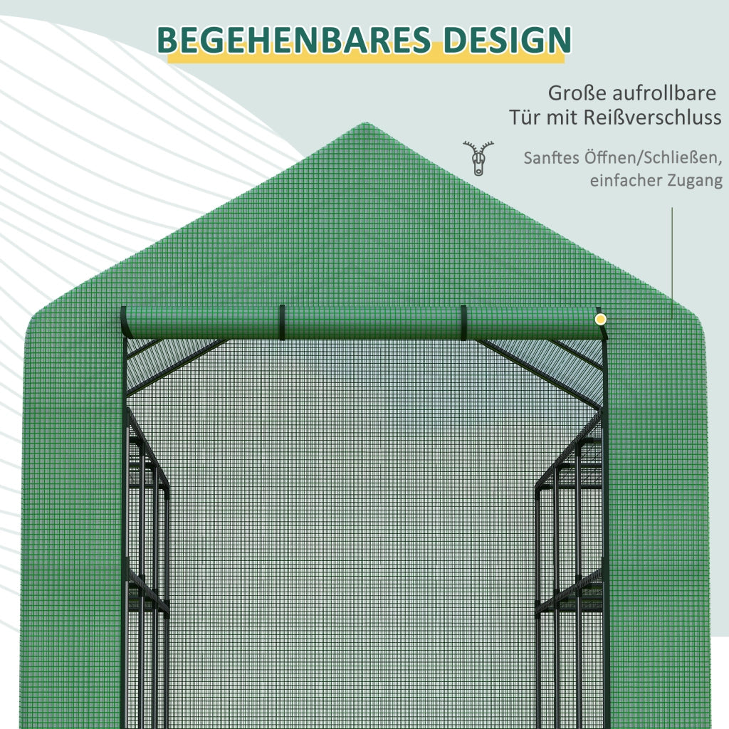 Serra a tunnel con 8 ripiani, serra per pomodori con porta, verde, realizzata in acciaio e plastica PE