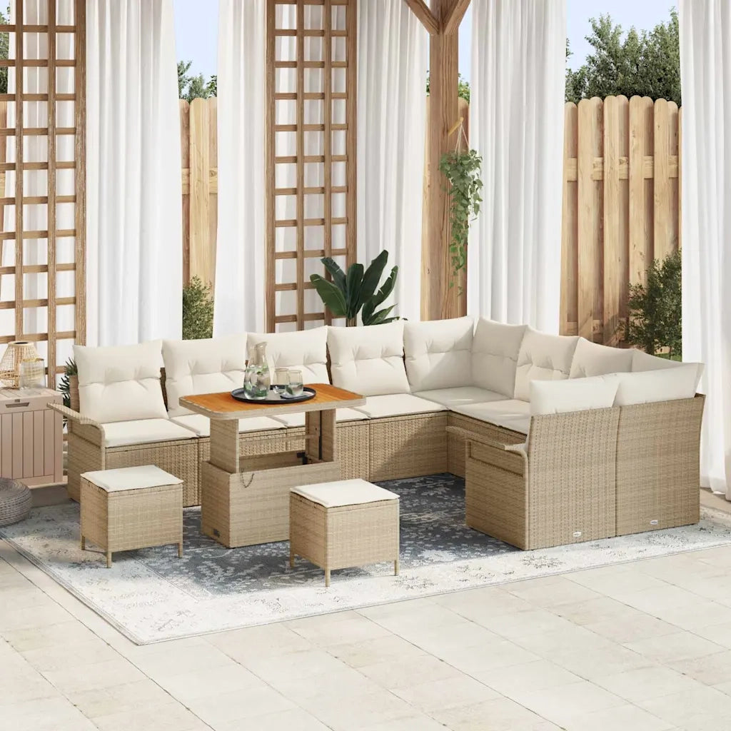 Set Divano da Giardino con cuscino 12 pcs Beige e Crema