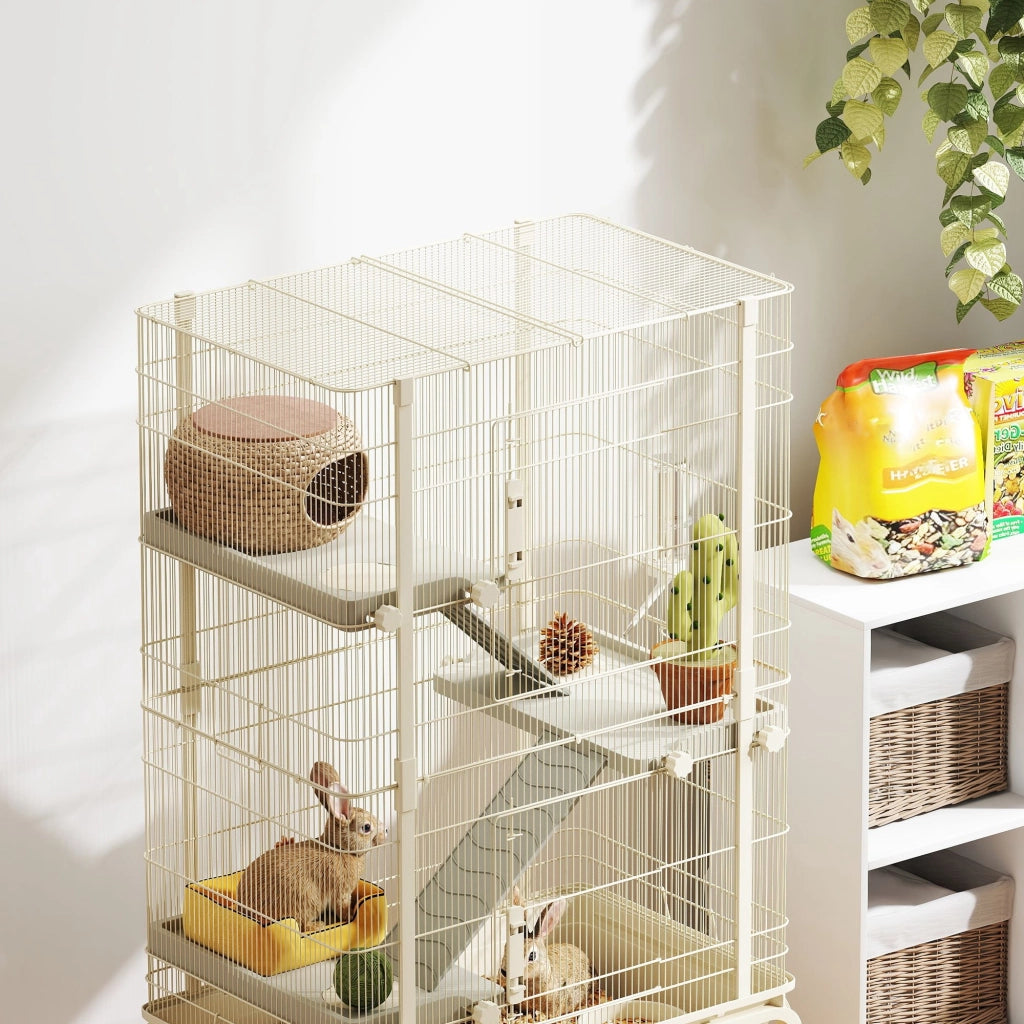 Gabbia Conigliera 4 Livelli 2 Porte ¨C Minimal ¨C 69x44x120 Beige