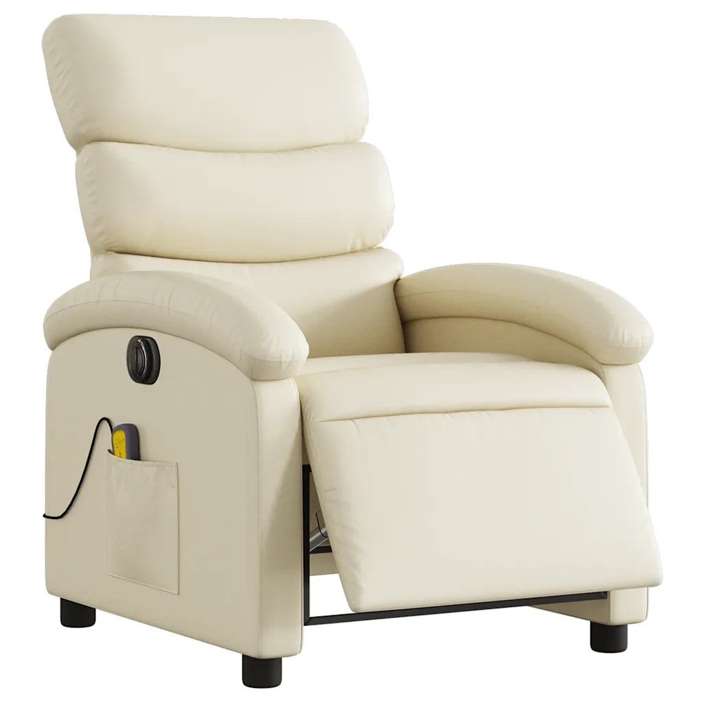Divano Sedia-Poltrona Massaggiante Elettrica Reclinabile Crema Similpelle 334503