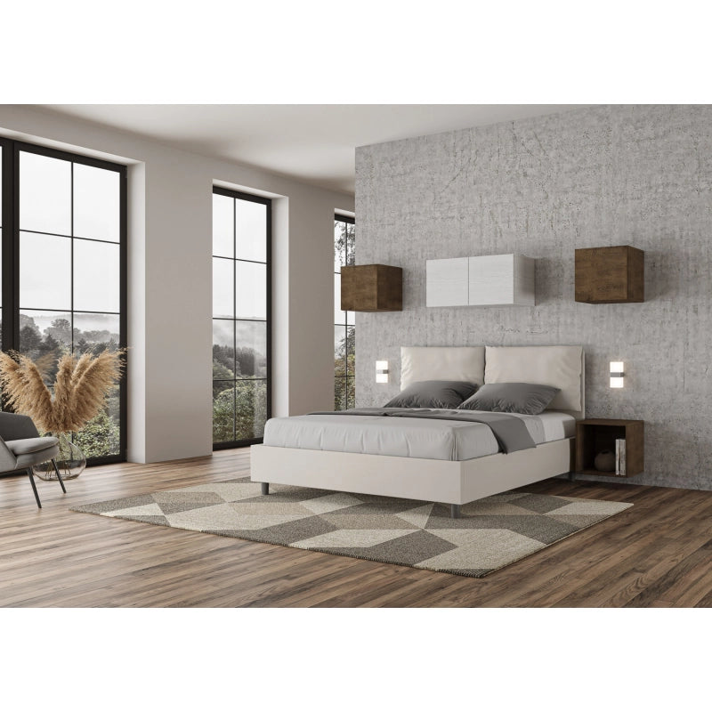 Letto imbottito Matrimoniale 160x190 cm tessuto Labirinto Antea - Bianco,Senza rete