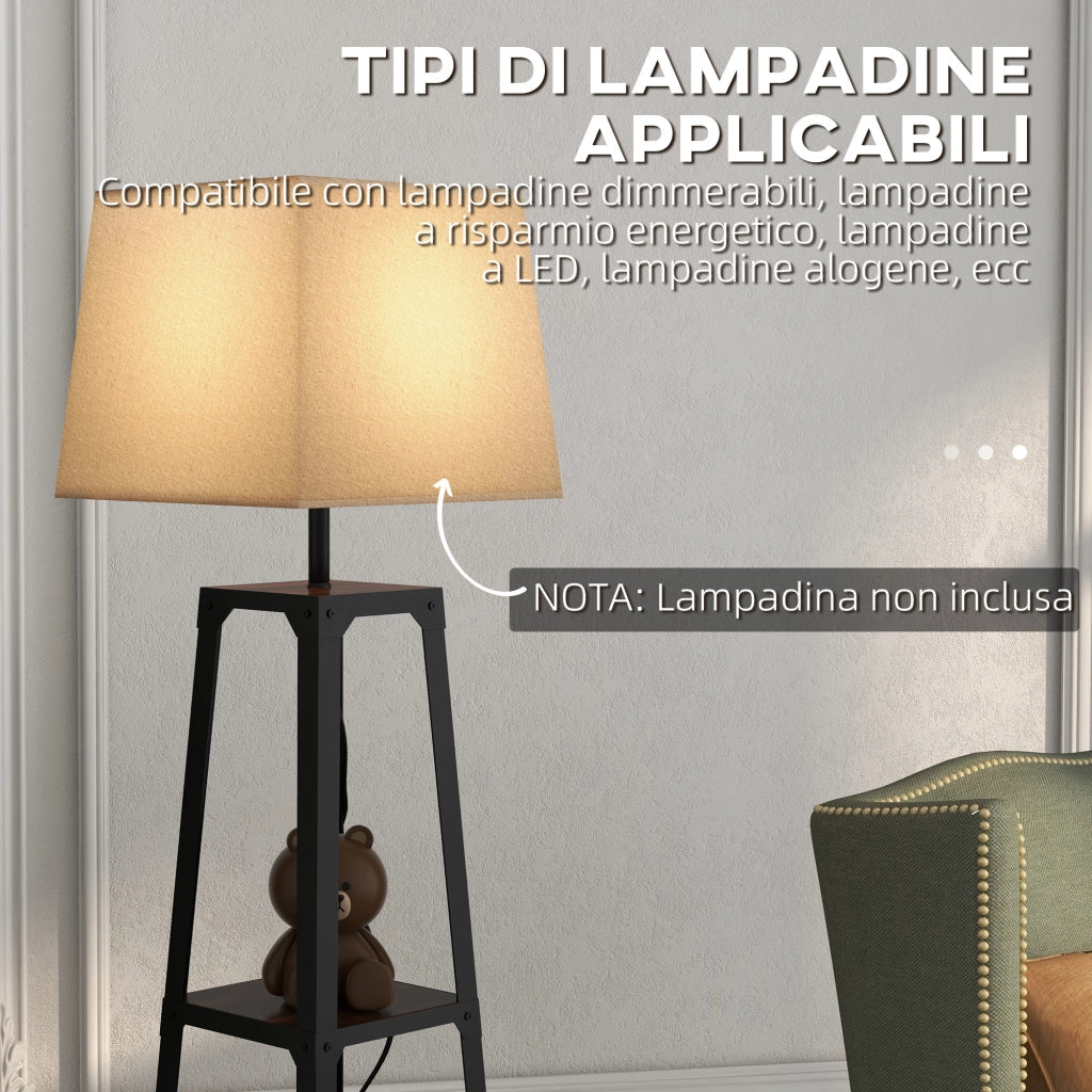 Lampada da Terra a 3 Ripiani con Paralume ¨C Minimal ¨C Nero e Beige ?42x166 cm