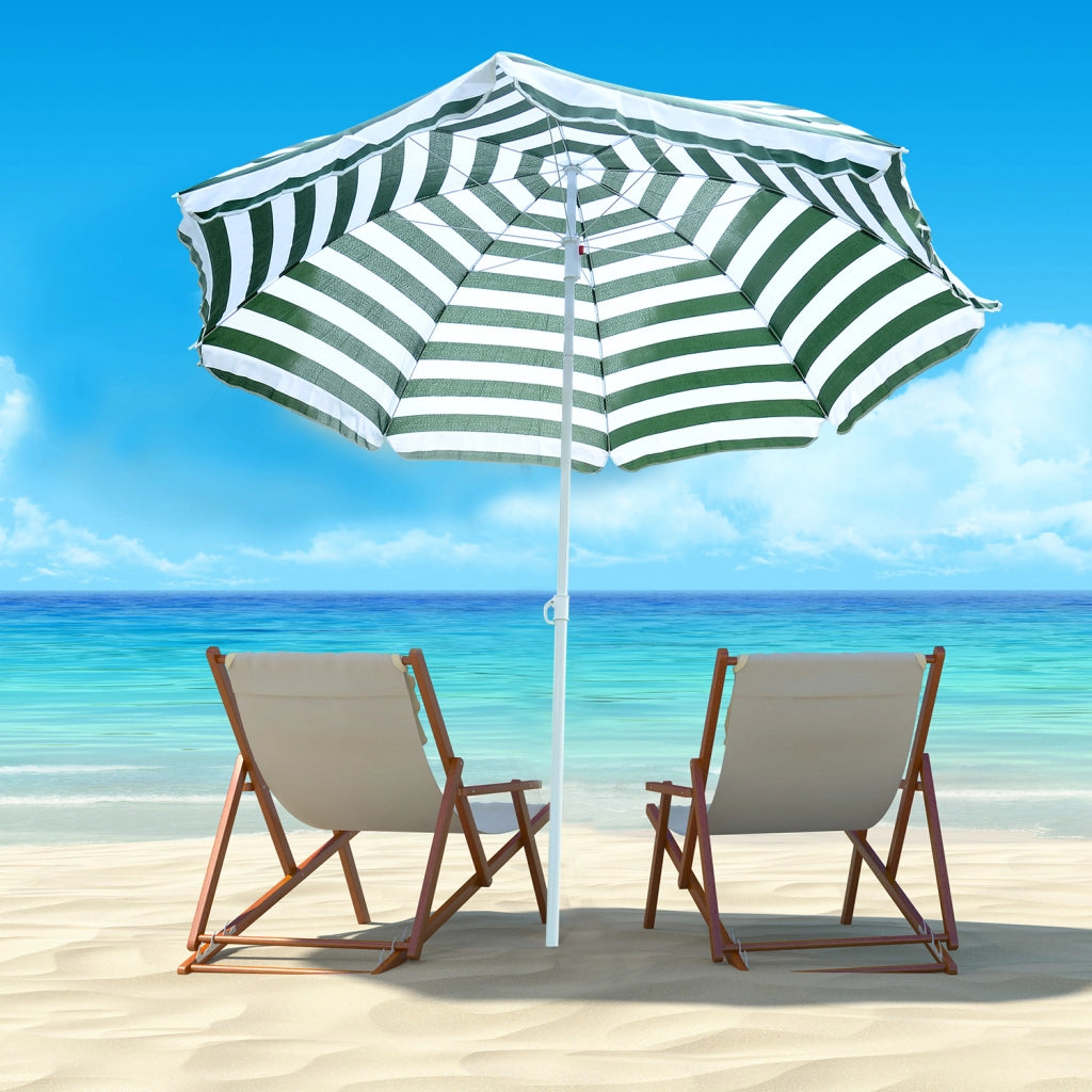 Ombrellone da Spiaggia ¨C Xylo ¨C ?180 cm Verde e Bianco con Palo in Metallo Inclinabile