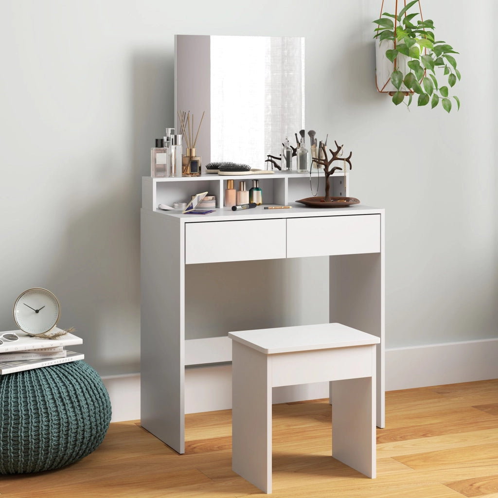 Consolle Trucco con Specchio Cassetti e Ripiani 75x38x135 cm Bianco