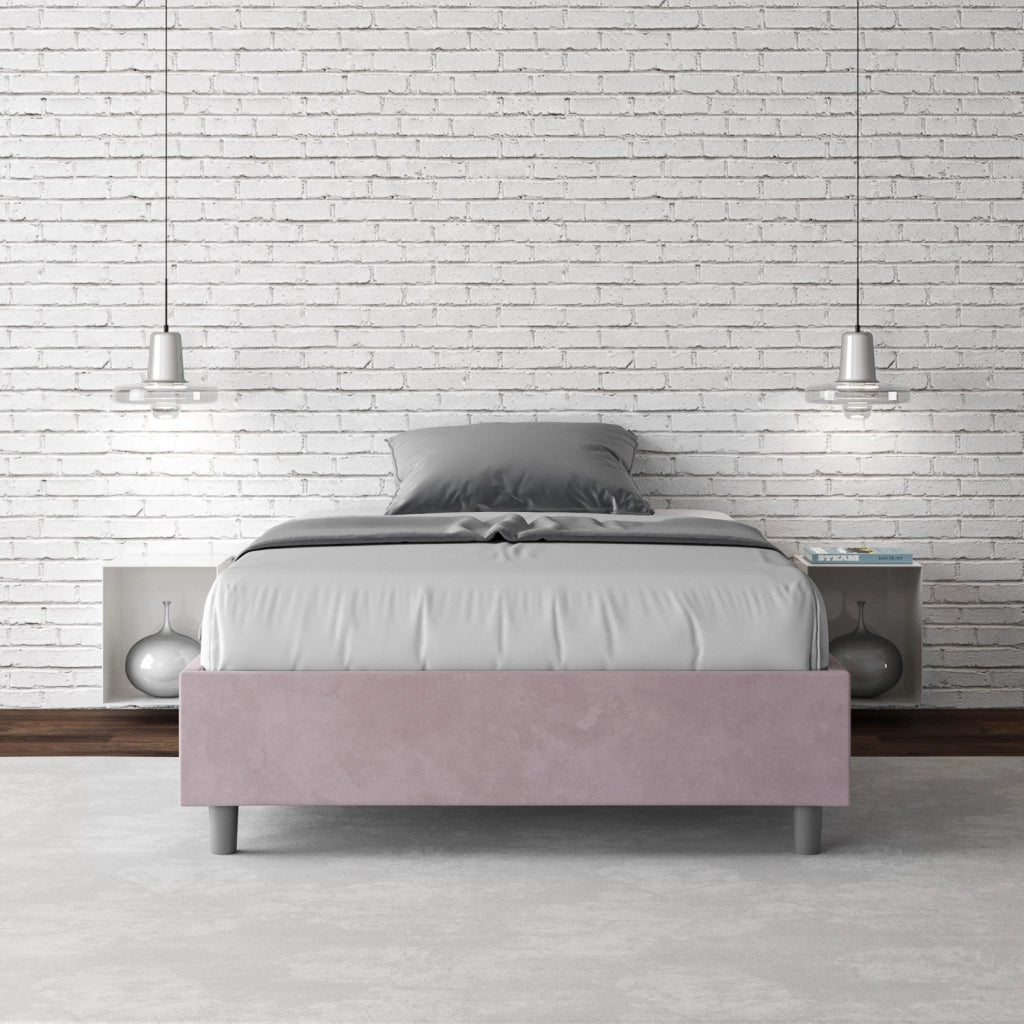 BS COM Letto una piazza e mezza contenitore imbottito 120x210 microfibra glicine