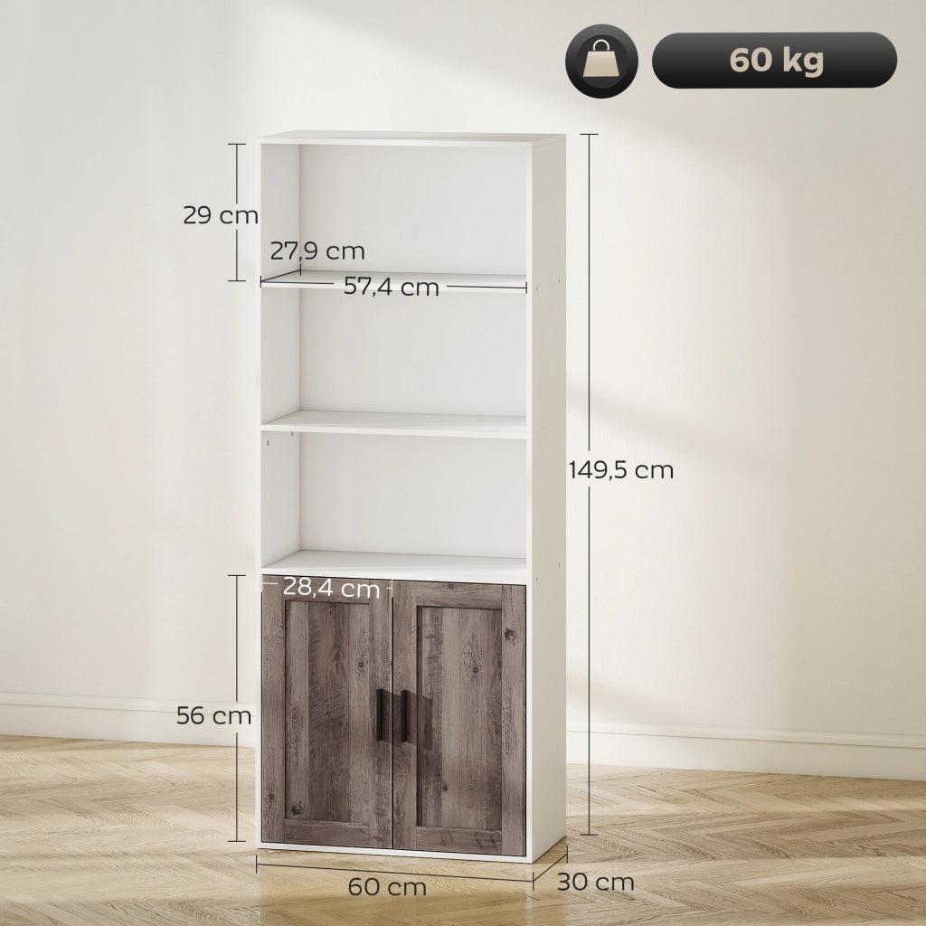 Libreria con Ante e Scaffale Aperto ¨C zephmum ¨C 60x30x149,5 cm Bianco e Marrone