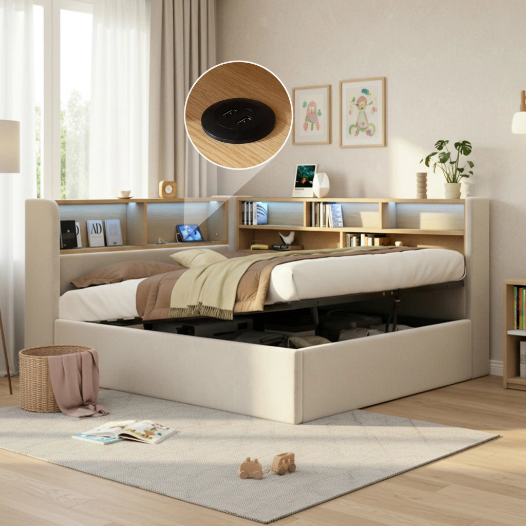 letto imbottito velluto beige 140 x 200 cm