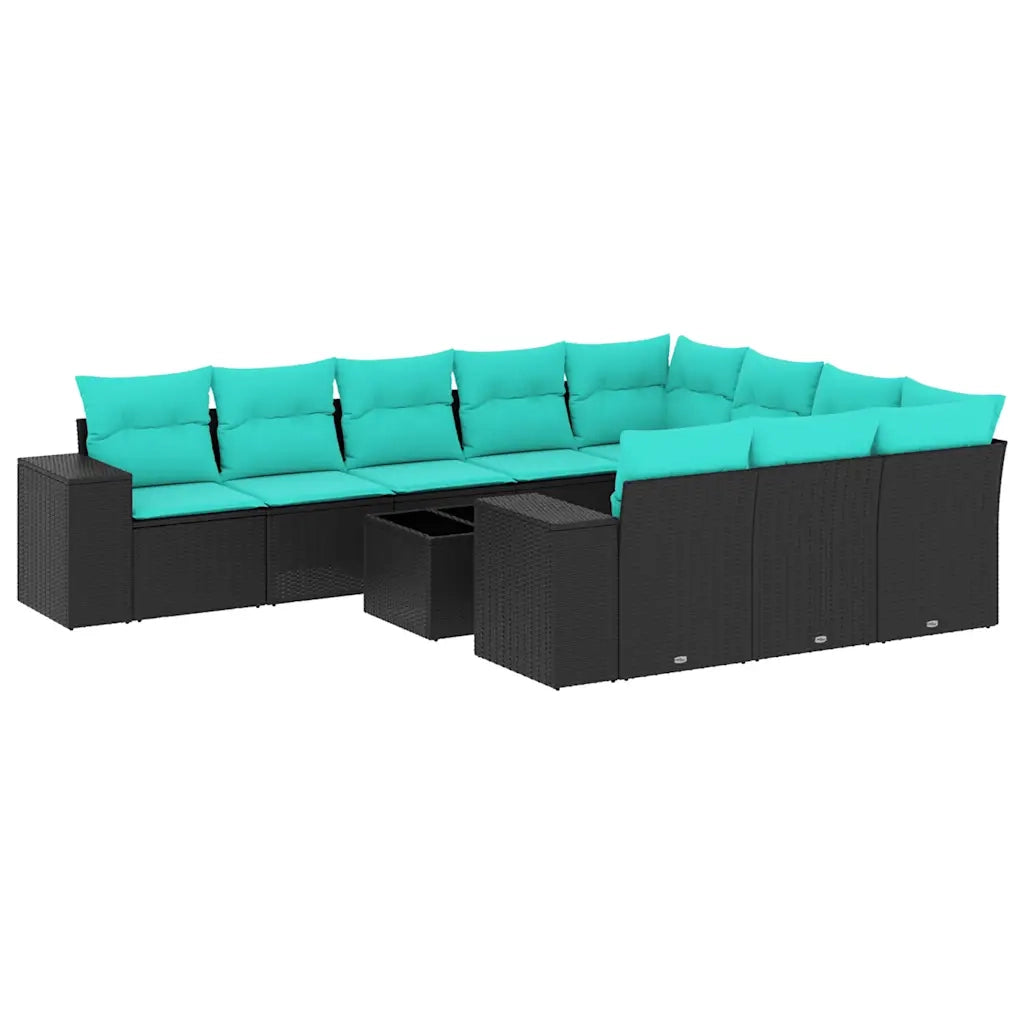 Set Divani da Giardino 11 pz con Cuscini Nero in Polyrattan 3223096