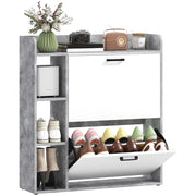 Scarpiera Slim Salvaspazio ¨C Xylo ¨C 2 Cassetti Ribaltabili 3 Ripiani Aperti Grigio 83x24x90.5cm