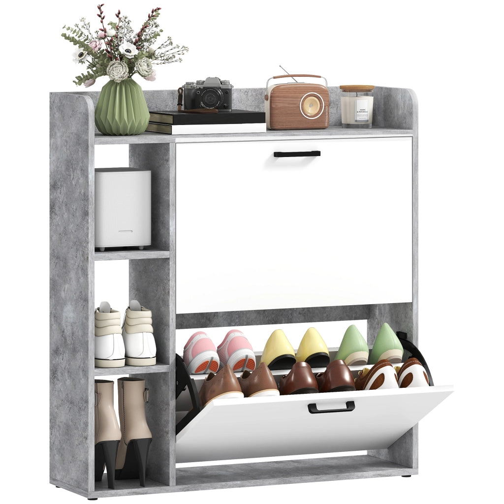 Scarpiera Slim Salvaspazio ¨C Xylo ¨C 2 Cassetti Ribaltabili 3 Ripiani Aperti Grigio 83x24x90.5cm