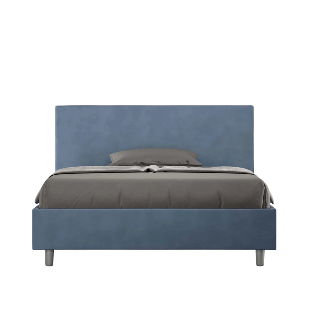 BS COM Letto una piazza e mezza con rete imbottito 130x210 microfibra blu