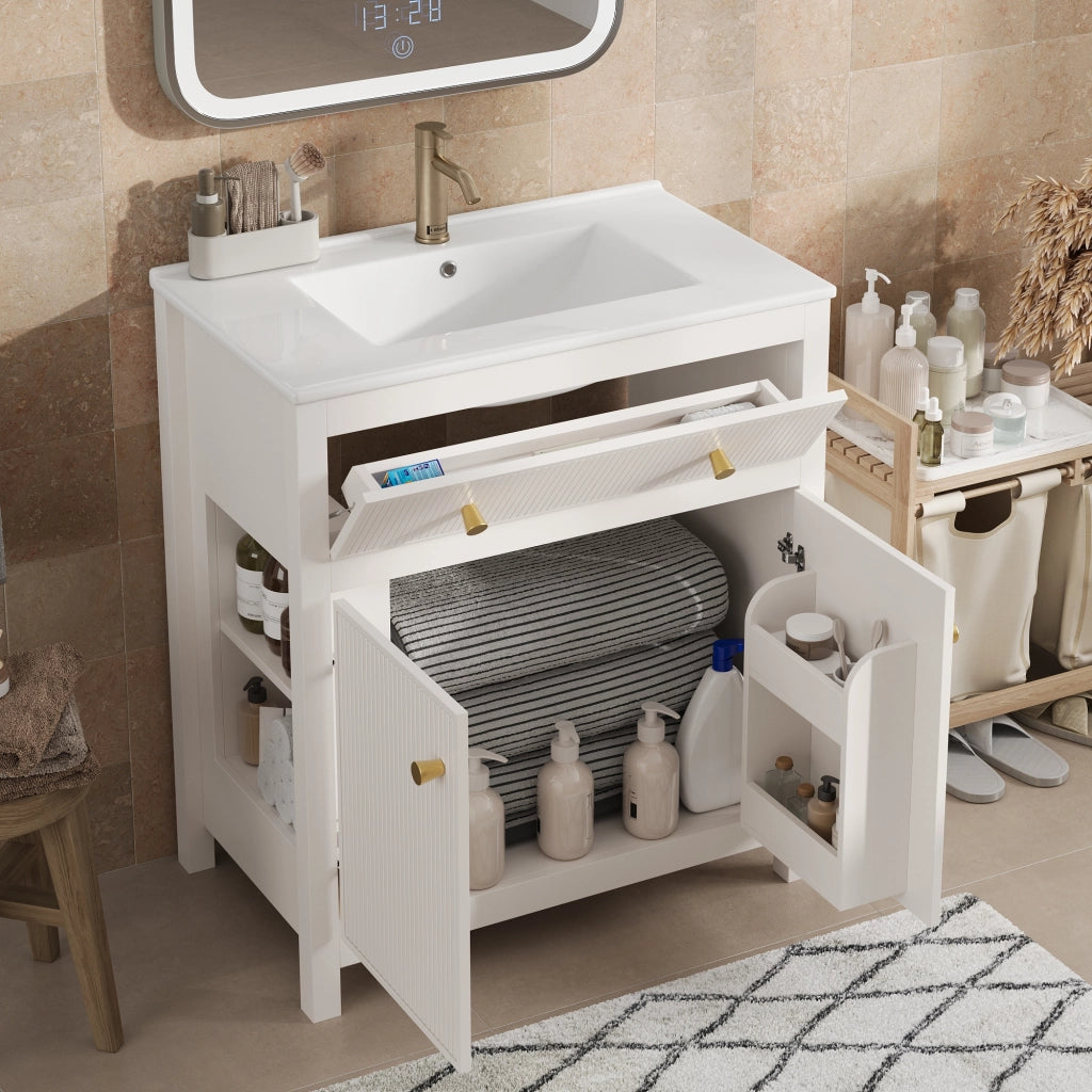 Mobile bagno con 1 anta 1 vano aperto e ribalta con chiusura ammortizzata lavabo in ceramica per bagno 81×46.5×86.5 cm