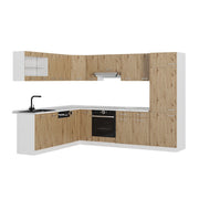 Cucina angolare completa R-Line Rovere artigianale/Bianco 287 x 227 cm, PL Marmo Vicco