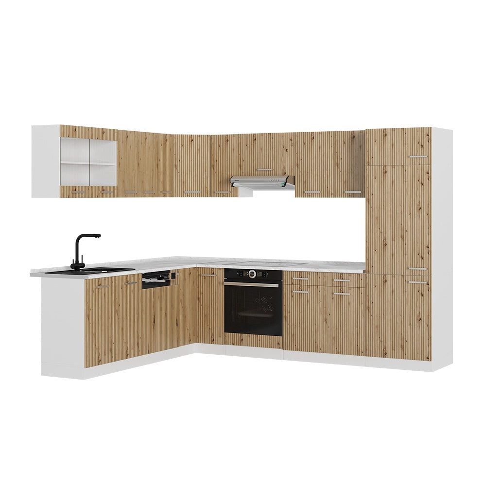 Cucina angolare completa R-Line Rovere artigianale/Bianco 287 x 227 cm, PL Marmo Vicco