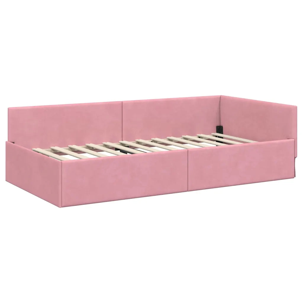 Cornice del letto ad angolo Rosa 90 cm x 200 cm Velluto 42016084