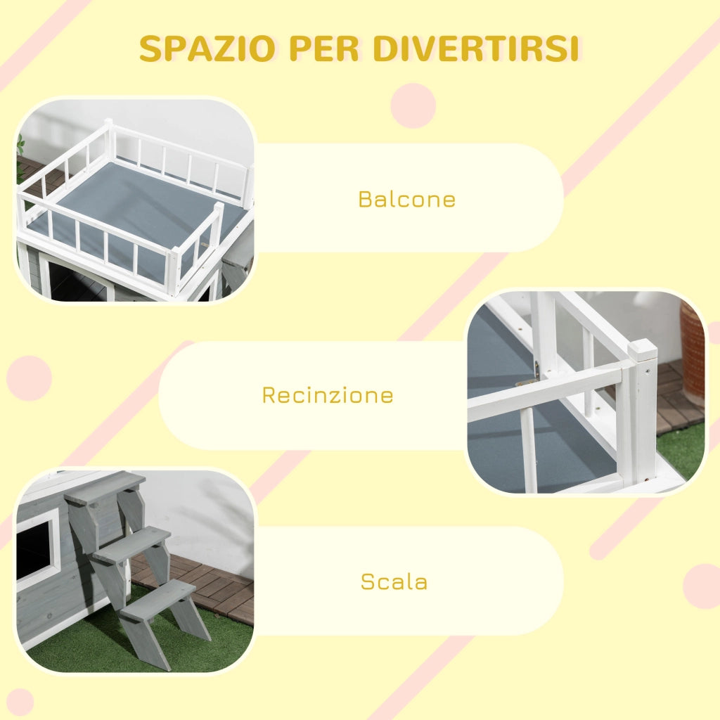 Casetta per Cani con Terrazza ¨C Minimal ¨C 121x77x78 cm Grigio Chiaro