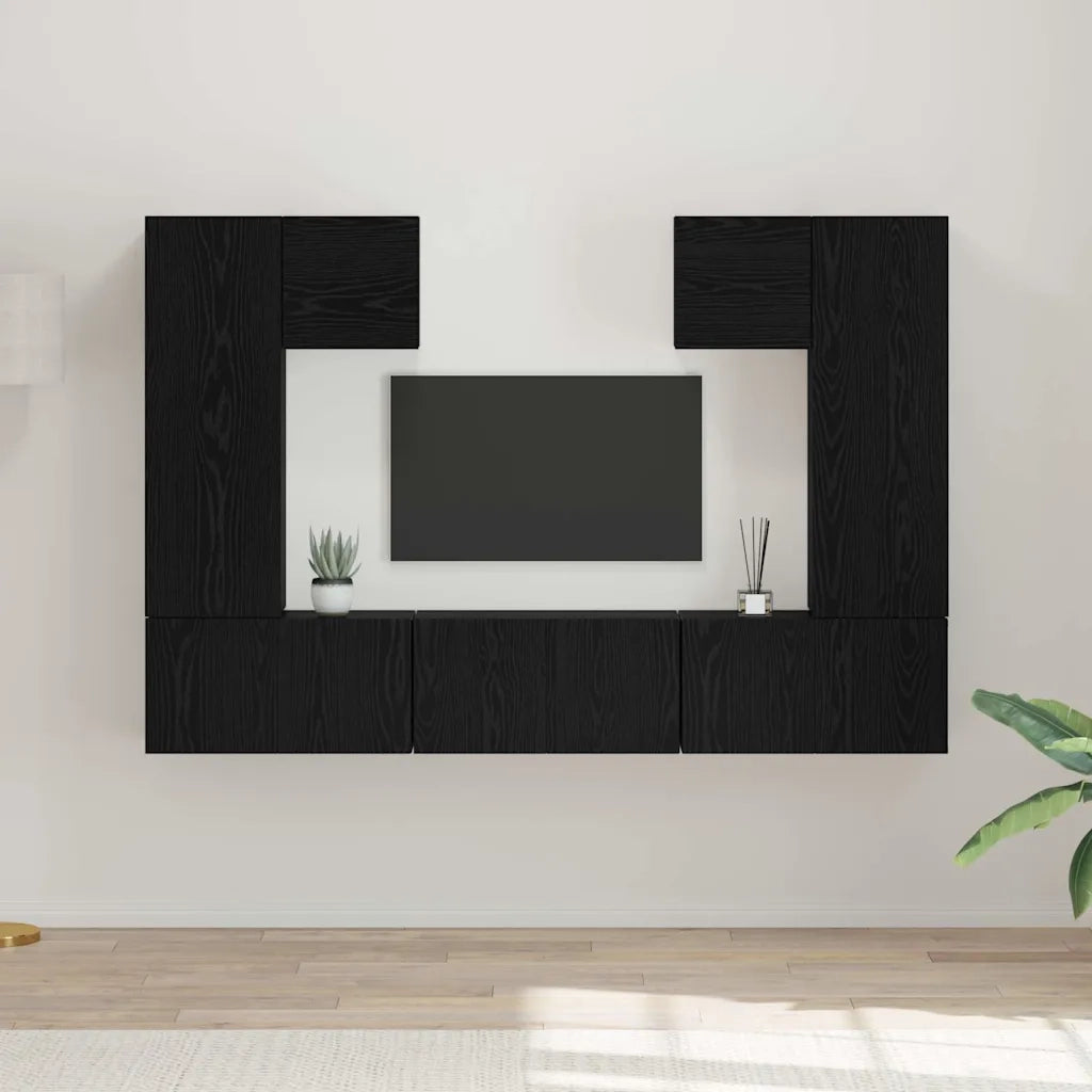 Set mobile TV 7 pz | Armadietto TV | Mobile Porta TV Rovere Nero Legno multistrato