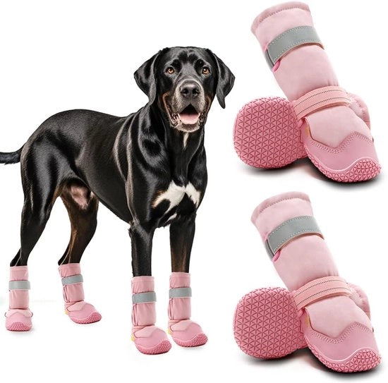Scarpe per cani, stivali e protettori per zampe, adatti per neve e pioggia invernale, suole antiscivolo per esterno, adatti per pavimenti in legno duro e zampe rosse. (6)