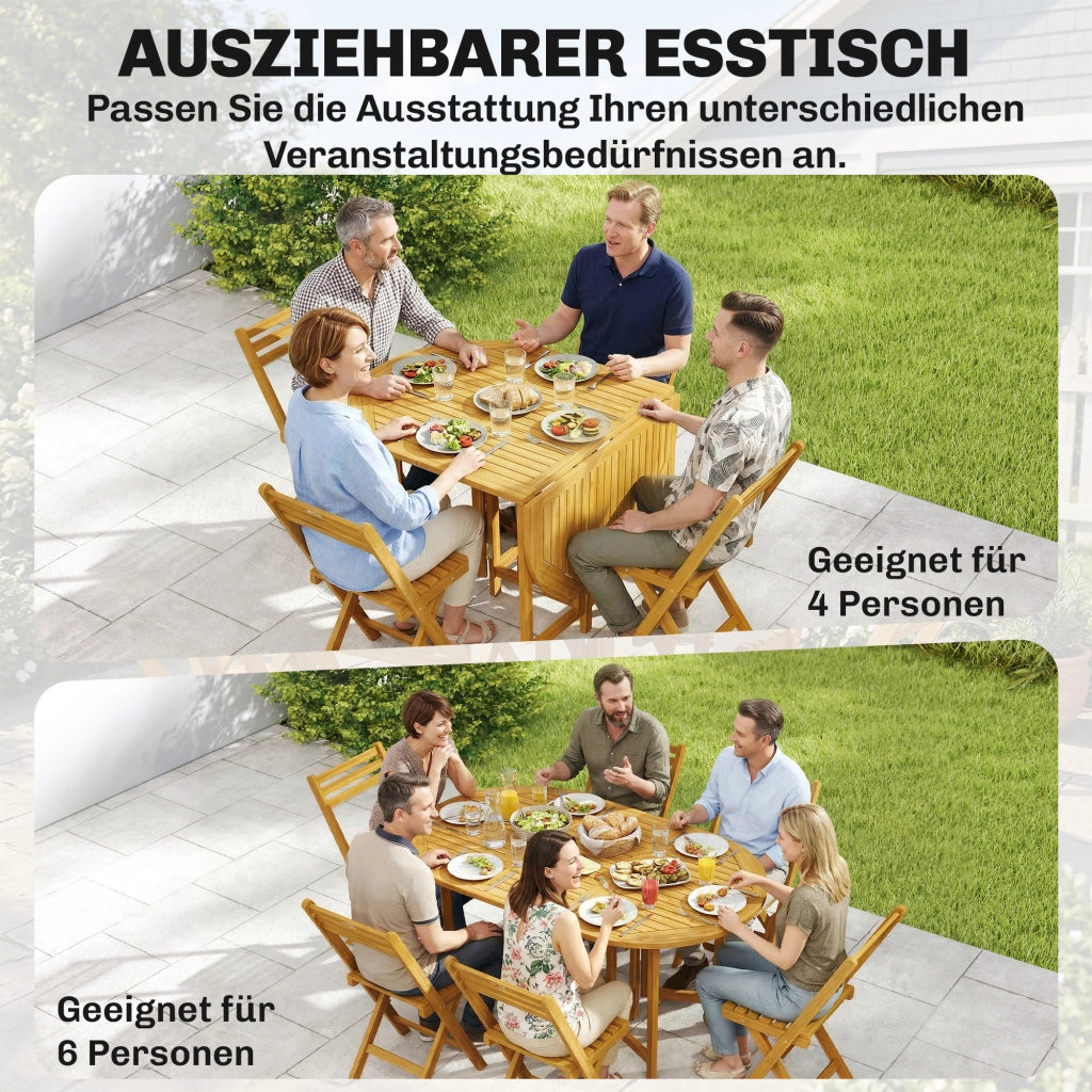 Set da Giardino 7 Pezzi con Tavolo Allungabile e 6 Sedie Pieghevoli ¨C zephmum ¨C Legno FSC Grigio