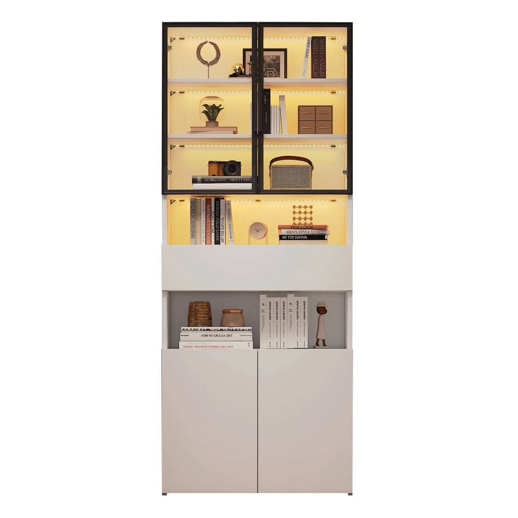 Vetrina alta con LED, 70 x 30 x 200 cm, bianca