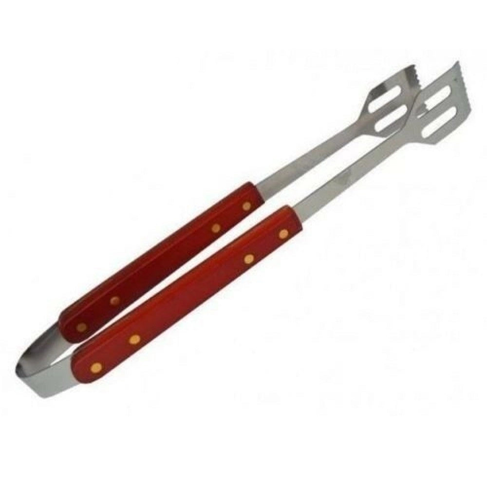 Trade Shop - Pinza Per Barbecue In Acciaio Con Manico Legno Griglia Attrezzo Bbq -