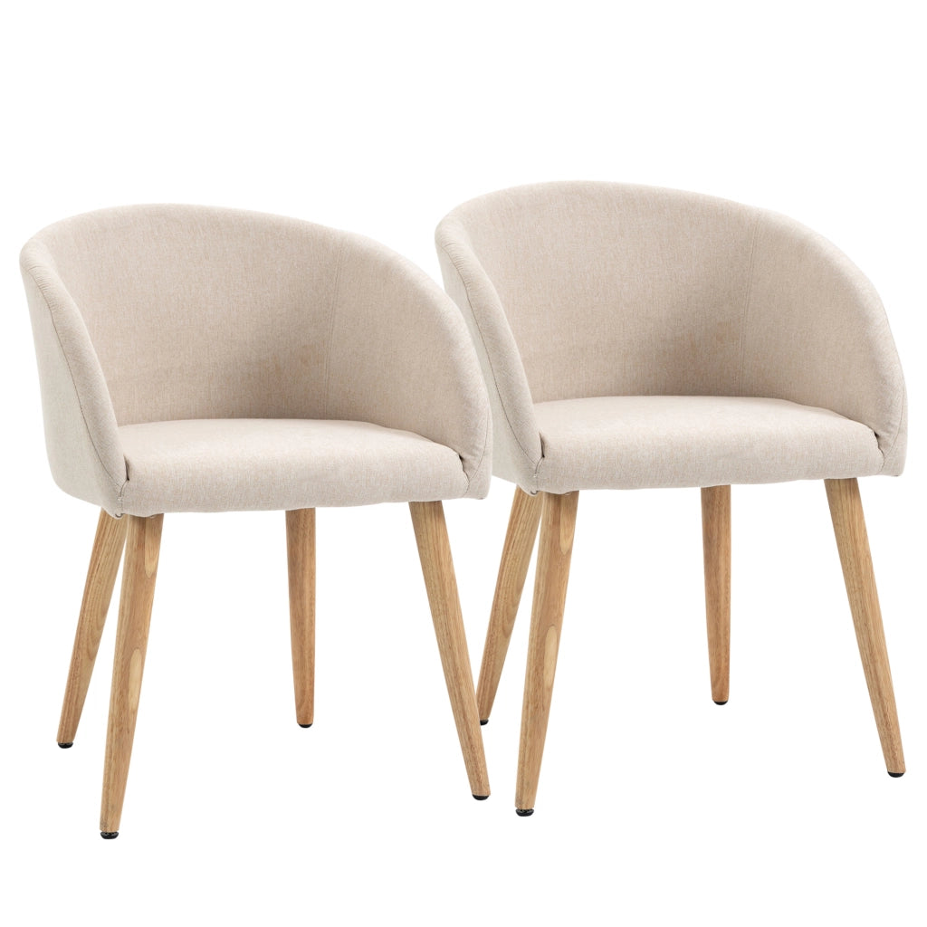 Set 2 Sedie da Pranzo con Braccioli ¨C Xylo ¨C Stile Scandinavo Legno e Tessuto Effetto Lino Beige