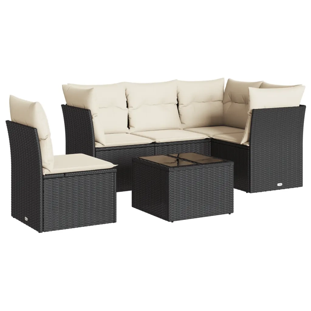 Set Divano da Giardino 6 pz con Cuscini Nero in Polyrattan 3249485