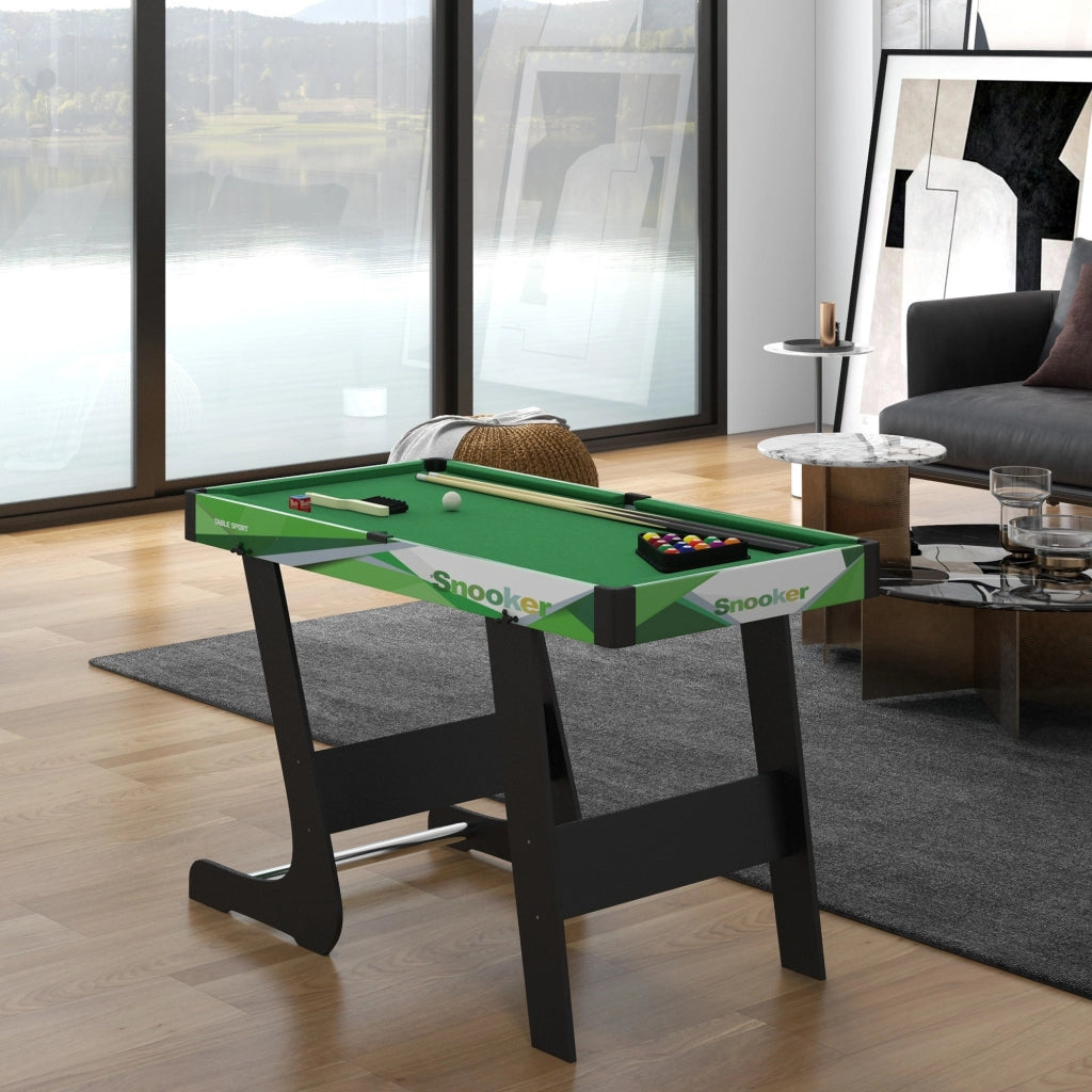 Tavolo da Biliardo Pieghevole 104x55,5x68 cm con Stecche Palle e Triangolo in MDF Verde e Nero