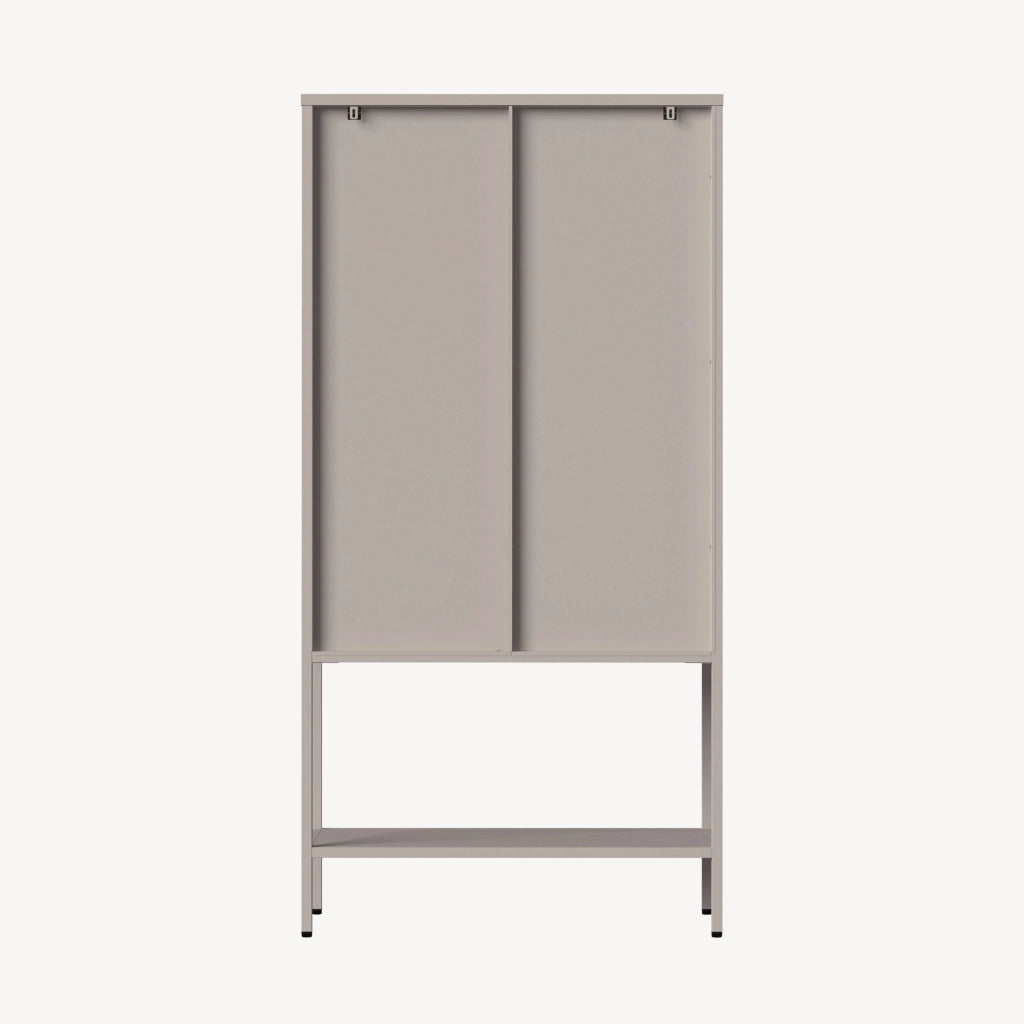 Vetrina Klippestad Credenza Alta a 2 Ante in Vetro e Ripiano Aperto 160 x 80 x 35 cm - Color Cammello [en.casa]