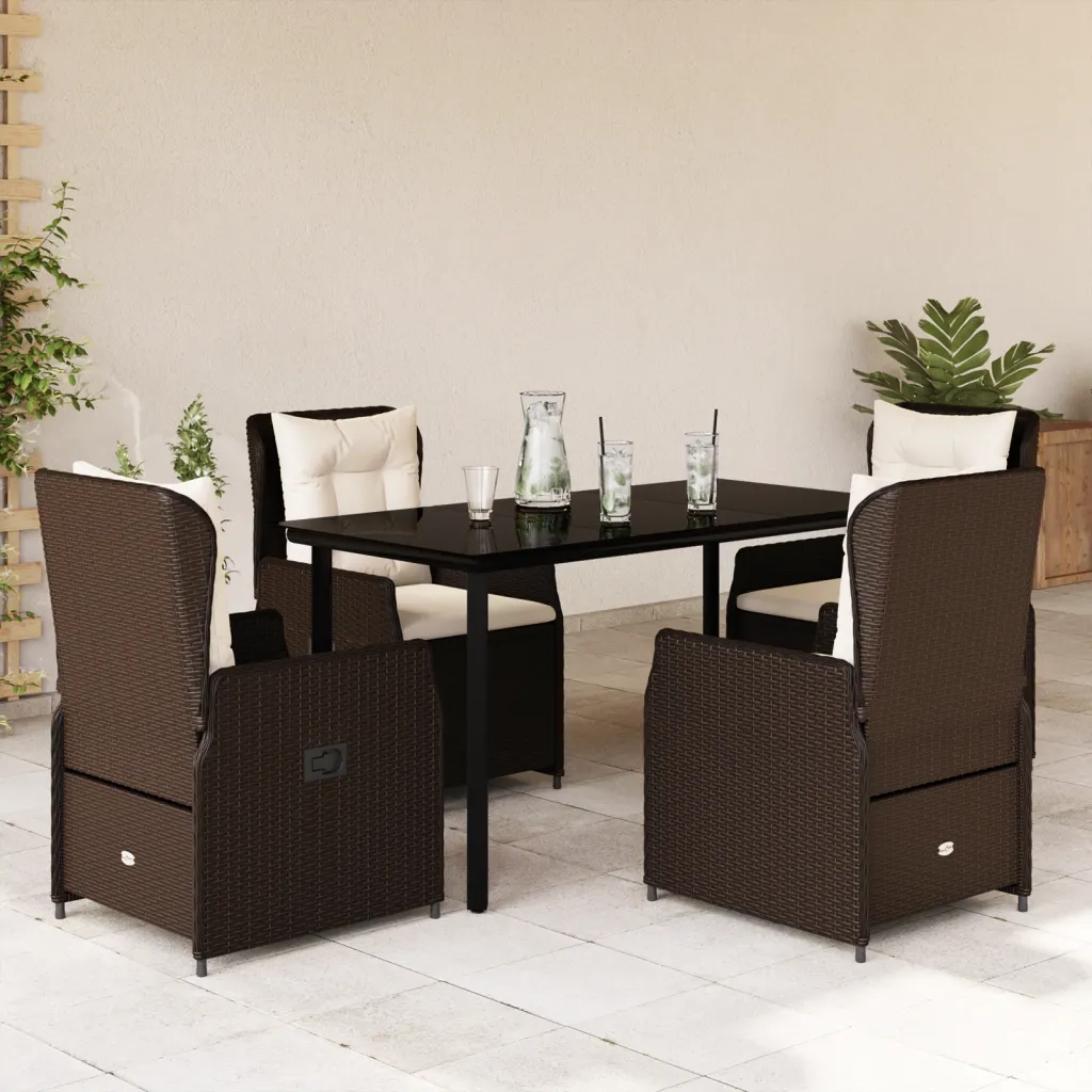 Set da Pranzo da Giardino 5pz con Cuscini in Polyrattan Marrone 3262849