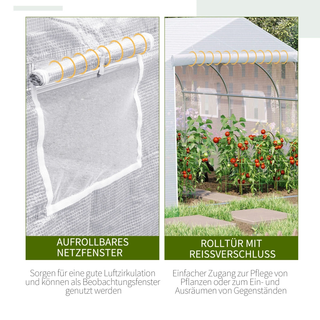 Serra in alluminio 3,5x3x3 m con protezione UV, antivento, finestre a rete, ideale per pomodori e piante in giardino o sul balcone, in metallo, bianca