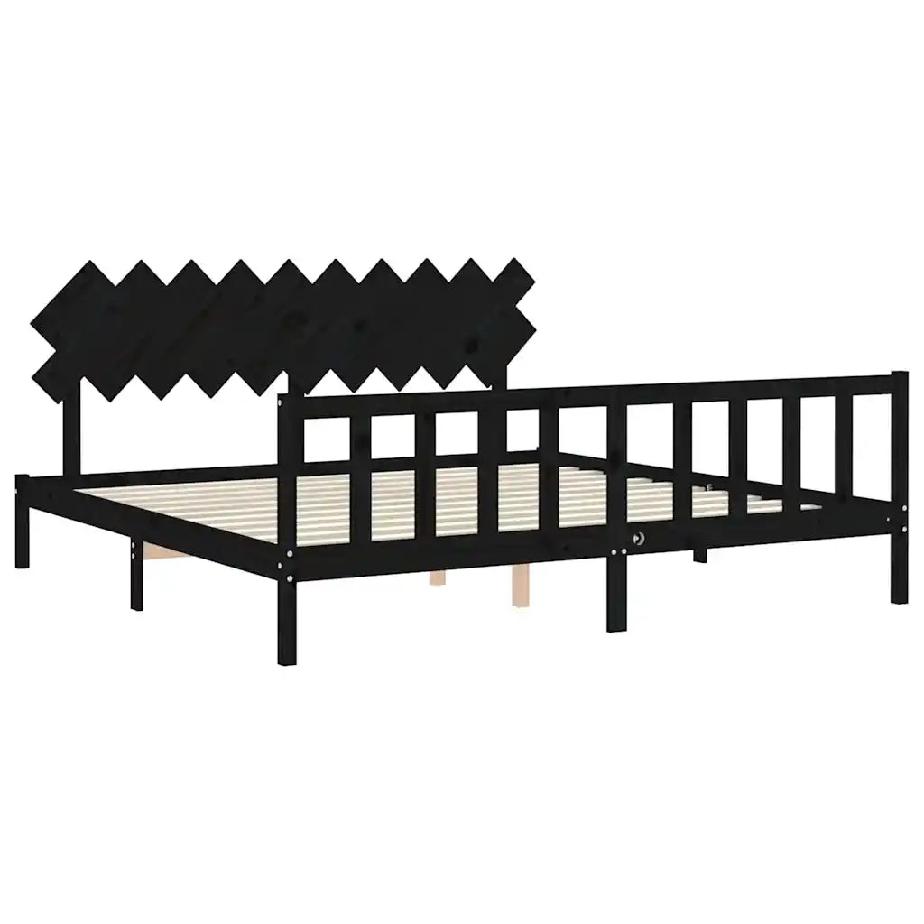 Giroletto con Testiera Nero 200x200 cm in Legno Massello 3193490