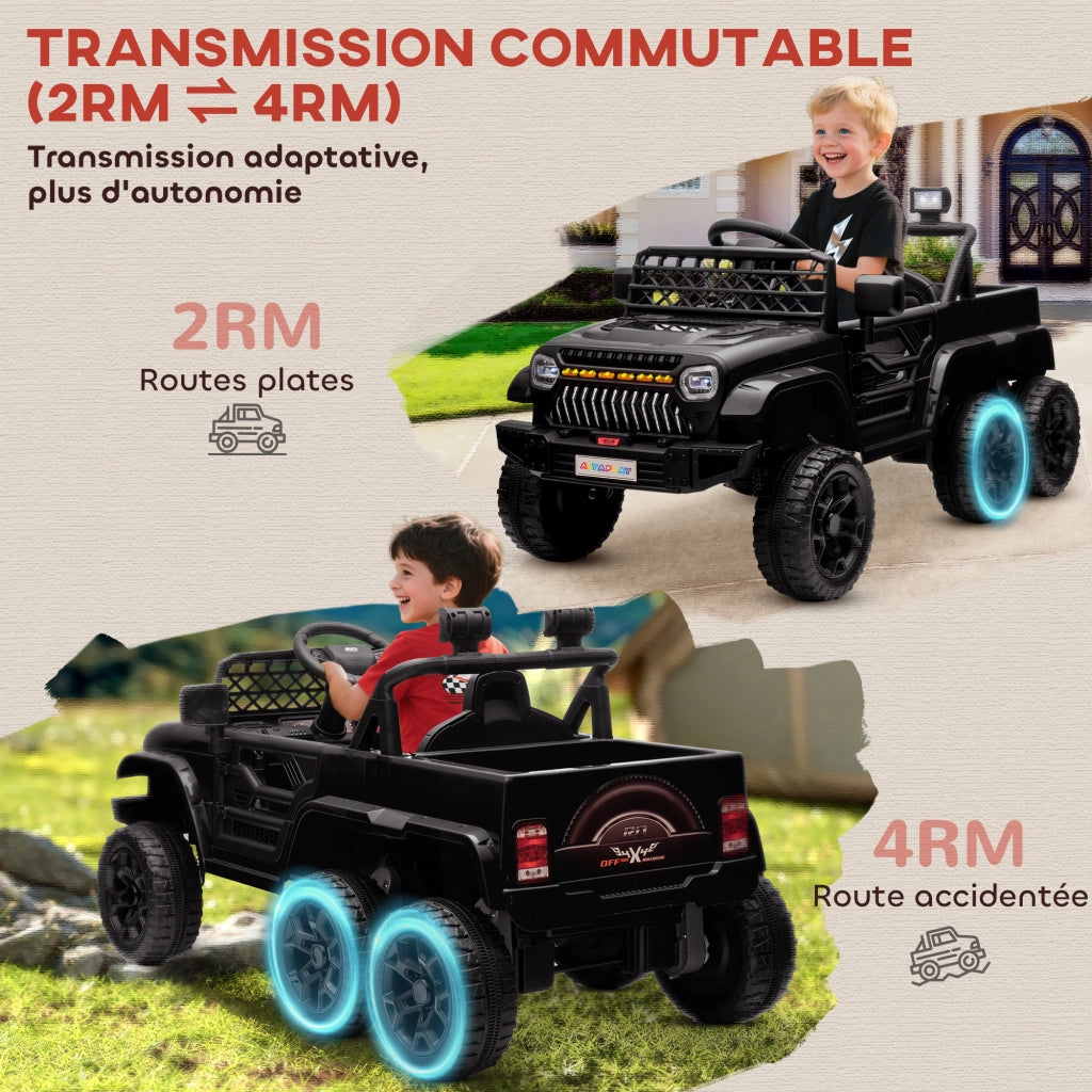 Auto Elettrica Buggy per Bambini ¨C Xylo ¨C 2 Motori 12V con Rimorchio Nero 122x62.5x65cm