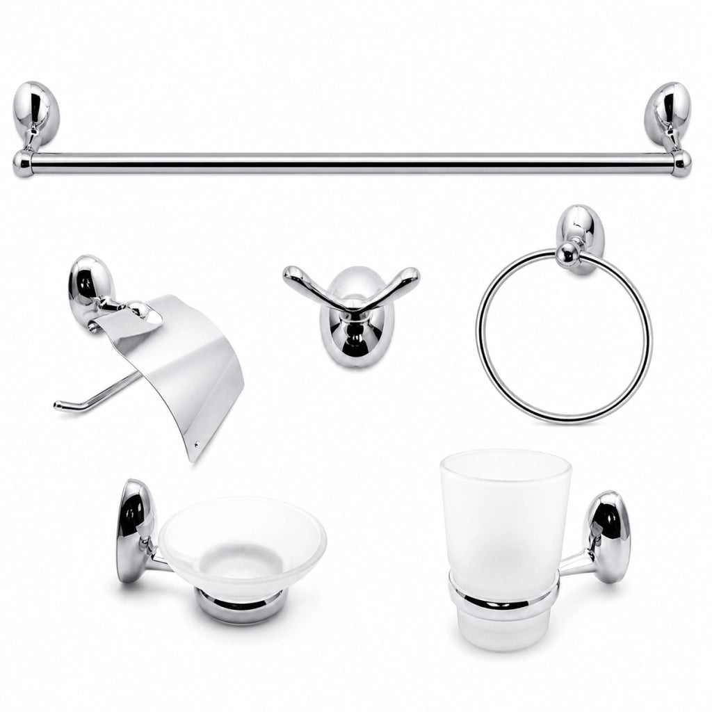 Set Accessori Bagno 6 Pezzi Cromato Vetro Satinato Completo Arredo Bagno 52918