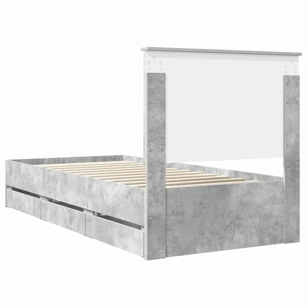 Letto singolo | Letto per adulti | Struttura del letto con cassetto Grigio cemento 90 x 190 cm