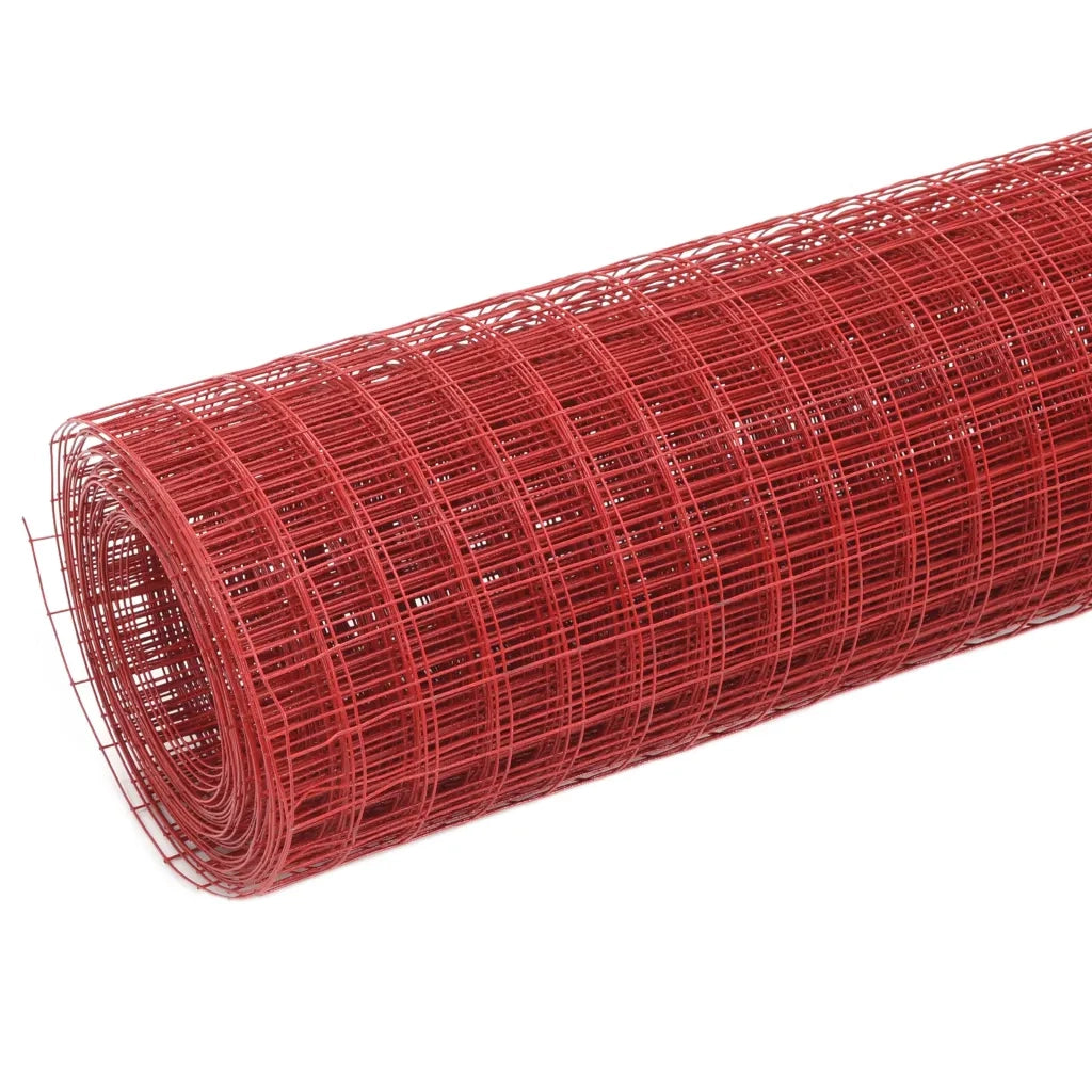 Recinzione da Giardino | Recinzione in Rete per Pollaio in Acciaio e PVC 25x1,5 m Rossa