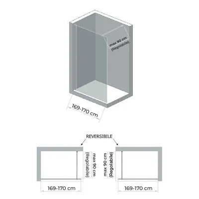 Doccia Walk-In 170 cm trasparente 6 mm profilo nero opaco H 200 cm Klug