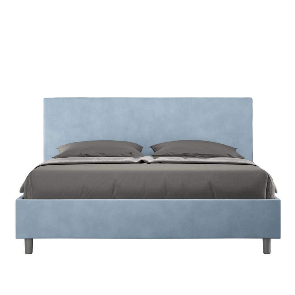BS COM Letto matrimoniale con rete imbottito 160x190 microfibra azzurro