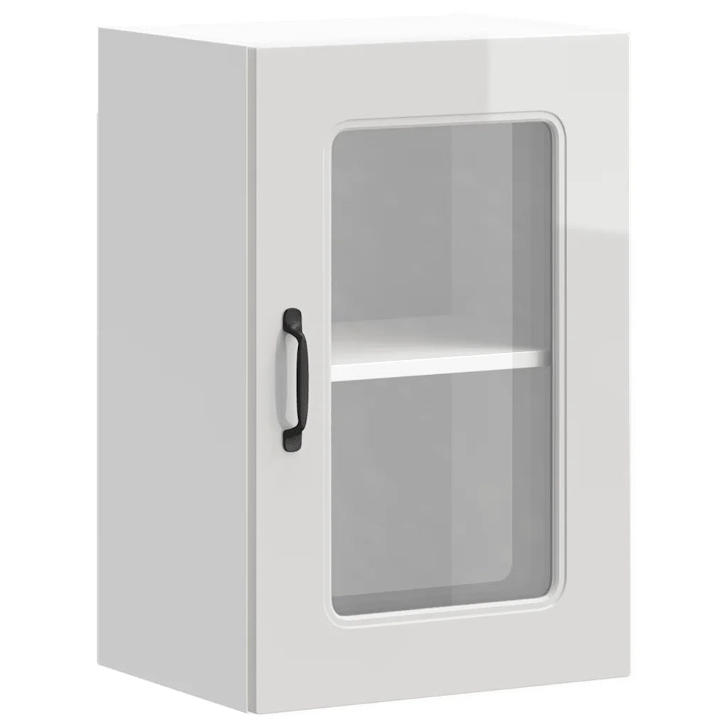 Pensile da Cucina con Porta in Vetro-Mobile Cucina da Parete Kalmar Bianco Lucido 312680