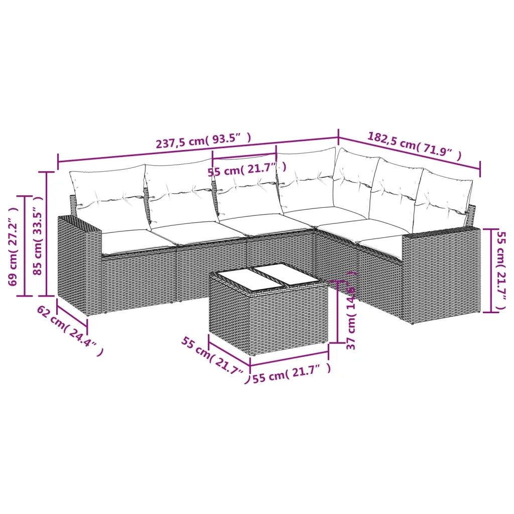 Set Divani da Giardino con Cuscini 7pz Nero Polyrattan 3219006