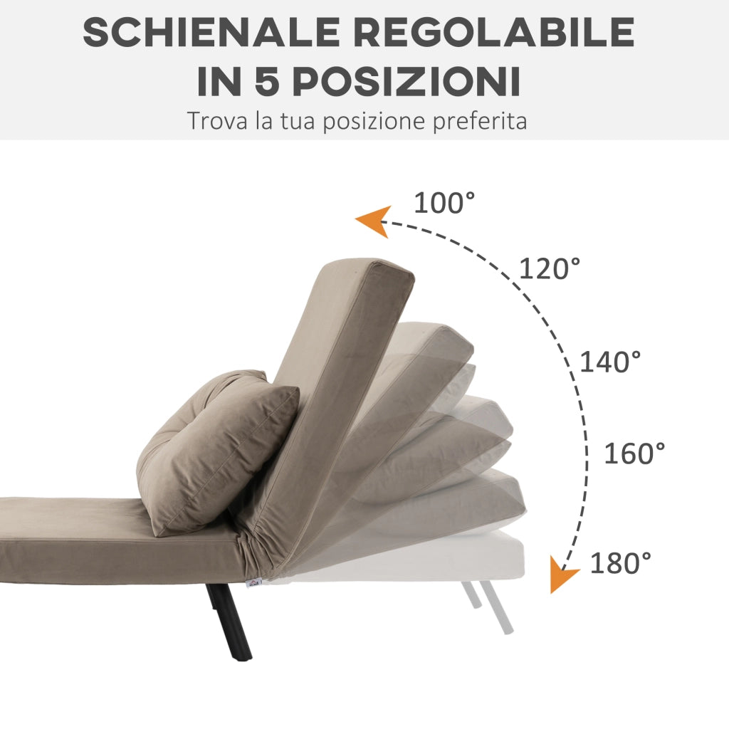 Poltrona Letto Imbottita 3 in 1 con Schienale Reclinabile in 5 Posizioni e Cuscino, 63x73x81 cm, Grigio