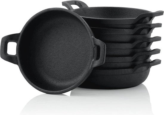 Set di 6 Padelle in Ghisa - 13 cm - Preriscaldato - Ideale per Barbecue e Forno