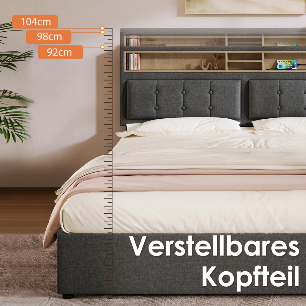 letto imbottito lino grigio 160x200 cm