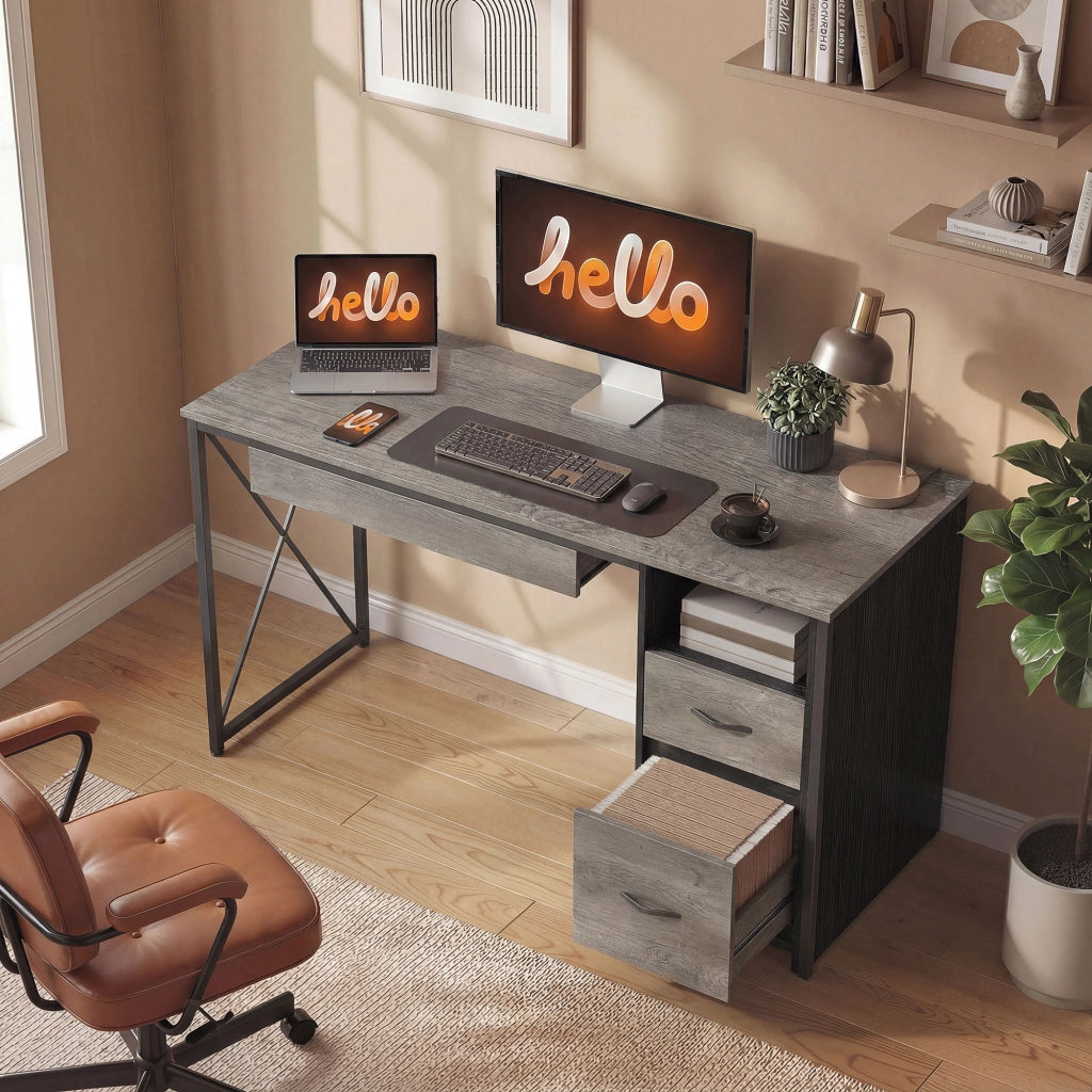 Scrivania computer con cassetti e ripiano tastiera ¨C Xylo ¨C 120x50cm grigio