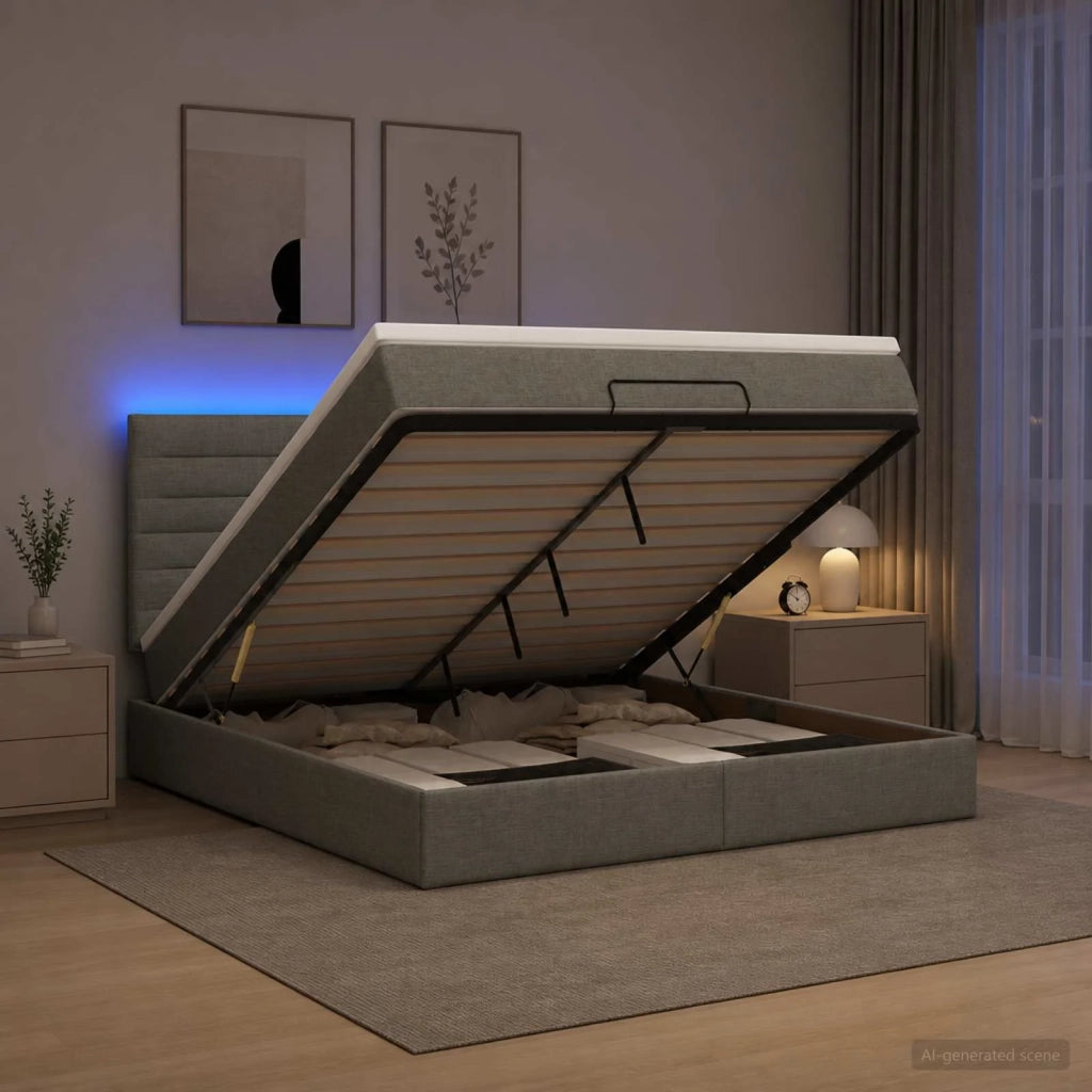 Letto Ottomano con Materasso e LED Grigio Scuro 140 x 200 cm 3457994
