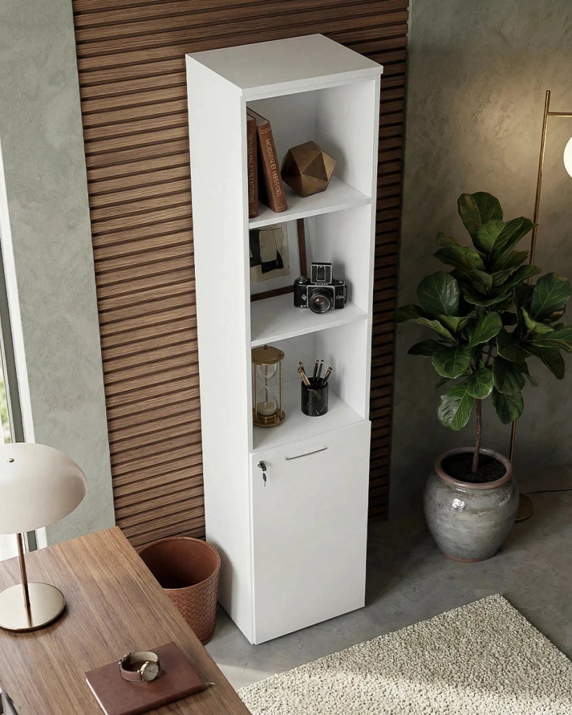 Armadio ufficio Daytona - Mobile archivio 1 anta con serratura - 4 mensole incluse - L. 45 x H. 199 x P. 42,5 cm – Bianco_