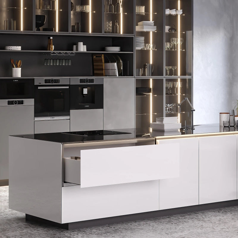 Cassetto esterno Vertex con regolazione 3D altezza 93mm, 40kg, profondità 450mm, Acciaio, Verniciato alluminio