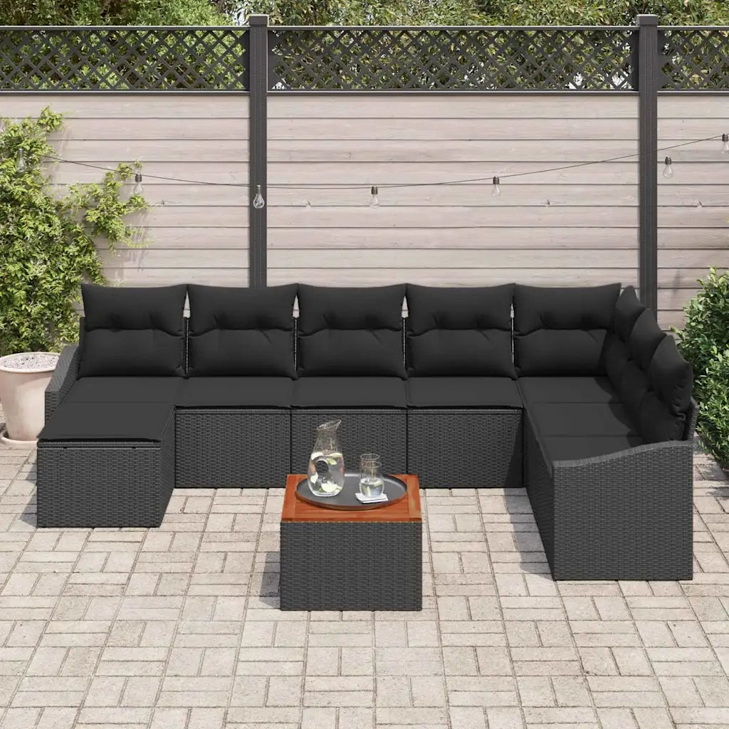 Set Divano da Giardino con archiviazione 9 pcs Nero polyrattan